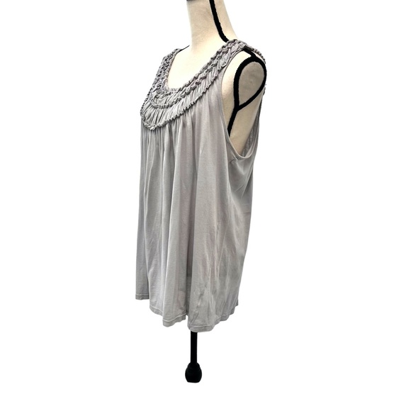 ANTHROPOLOGIE TEE PARTY LIGHT GRAY RUFFLED ELASTIC NECK LOOSE FIT TANK TOP - Picture 5 of 14